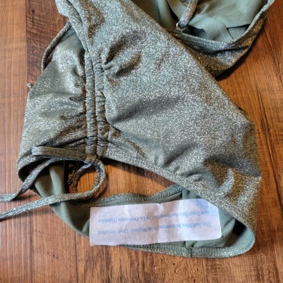 Xhilaration Green Sparkle Metallic Side Cinche One Piece Swimsuit - Picture 3 of 5